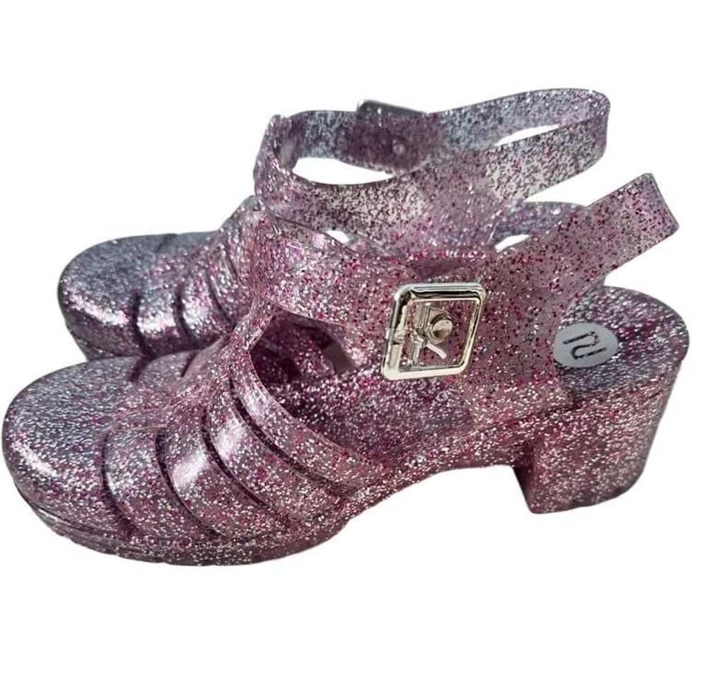 River Island Pink Glitter Jelly Block Heel Sandals